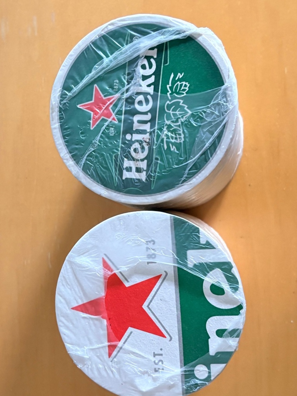 2 New Rolls of Round Heineken Beer Coasters (Sealed Stacks,100 pcs)